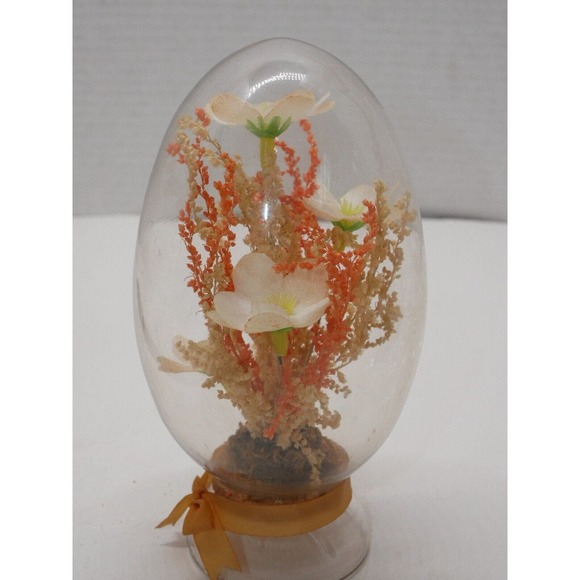 VTG 6" Tall Floral Diorama in Glass Egg Orange Boho 1970's Made in Taiwan - Picture 5 of 10